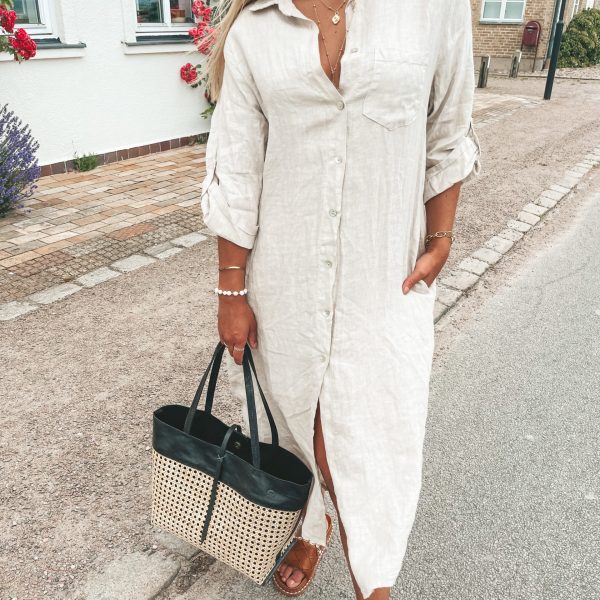 Skjortklänning - Linne - Beige
