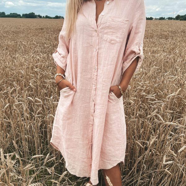Skjortklänning - Linne - Ljusrosa
