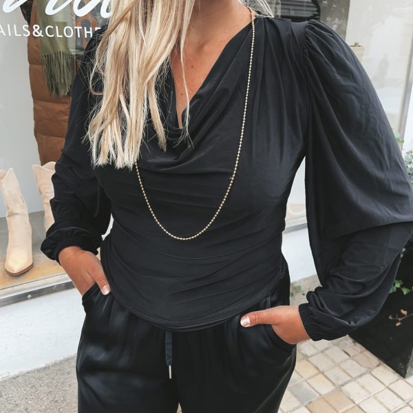 Vattenfallsringad Blus - Svart