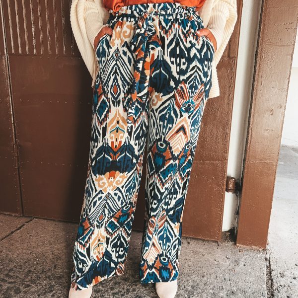 Mönstrad Viskosbyxa - Blå