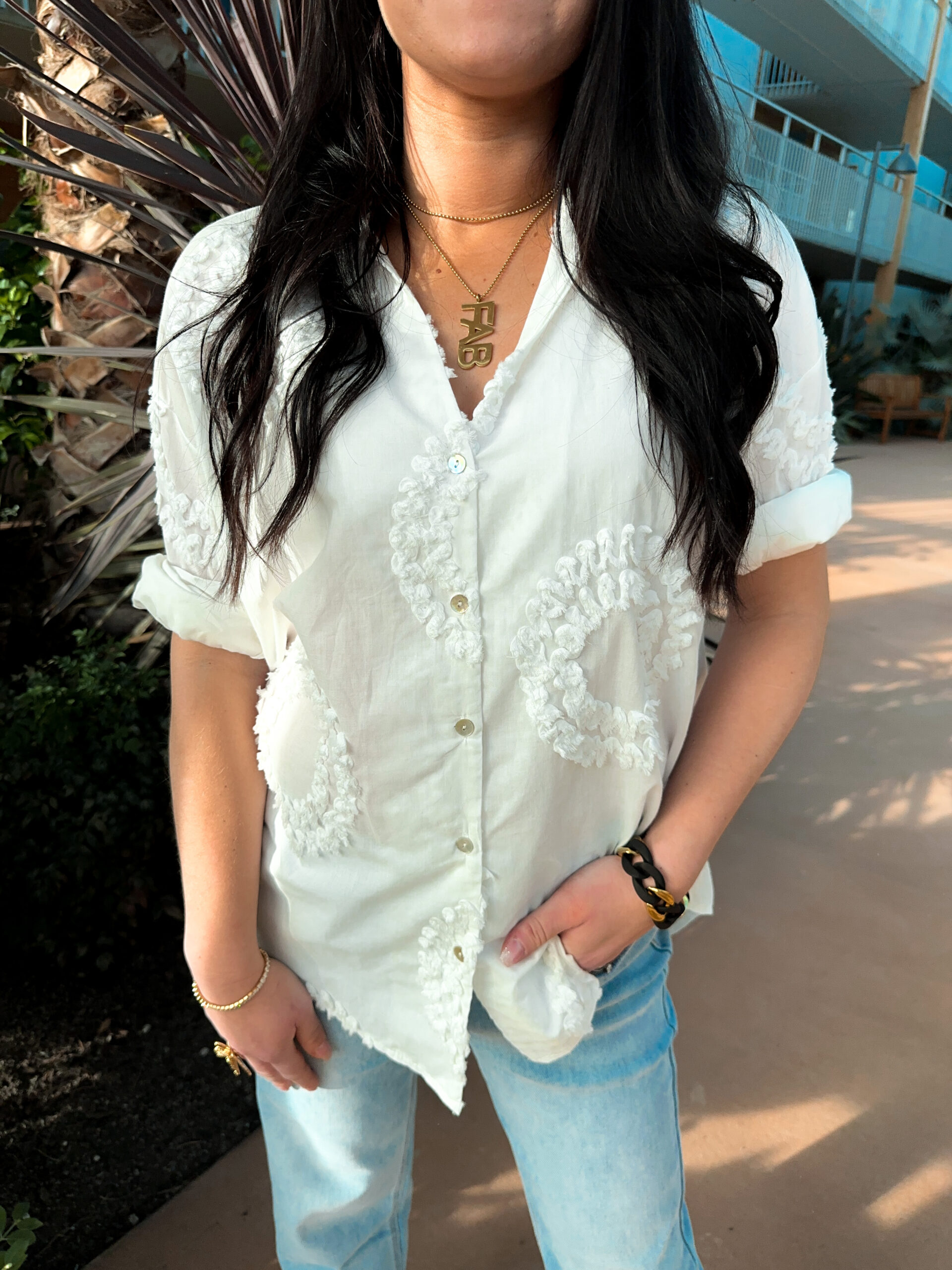 Vit Skjortblus - Brodyr