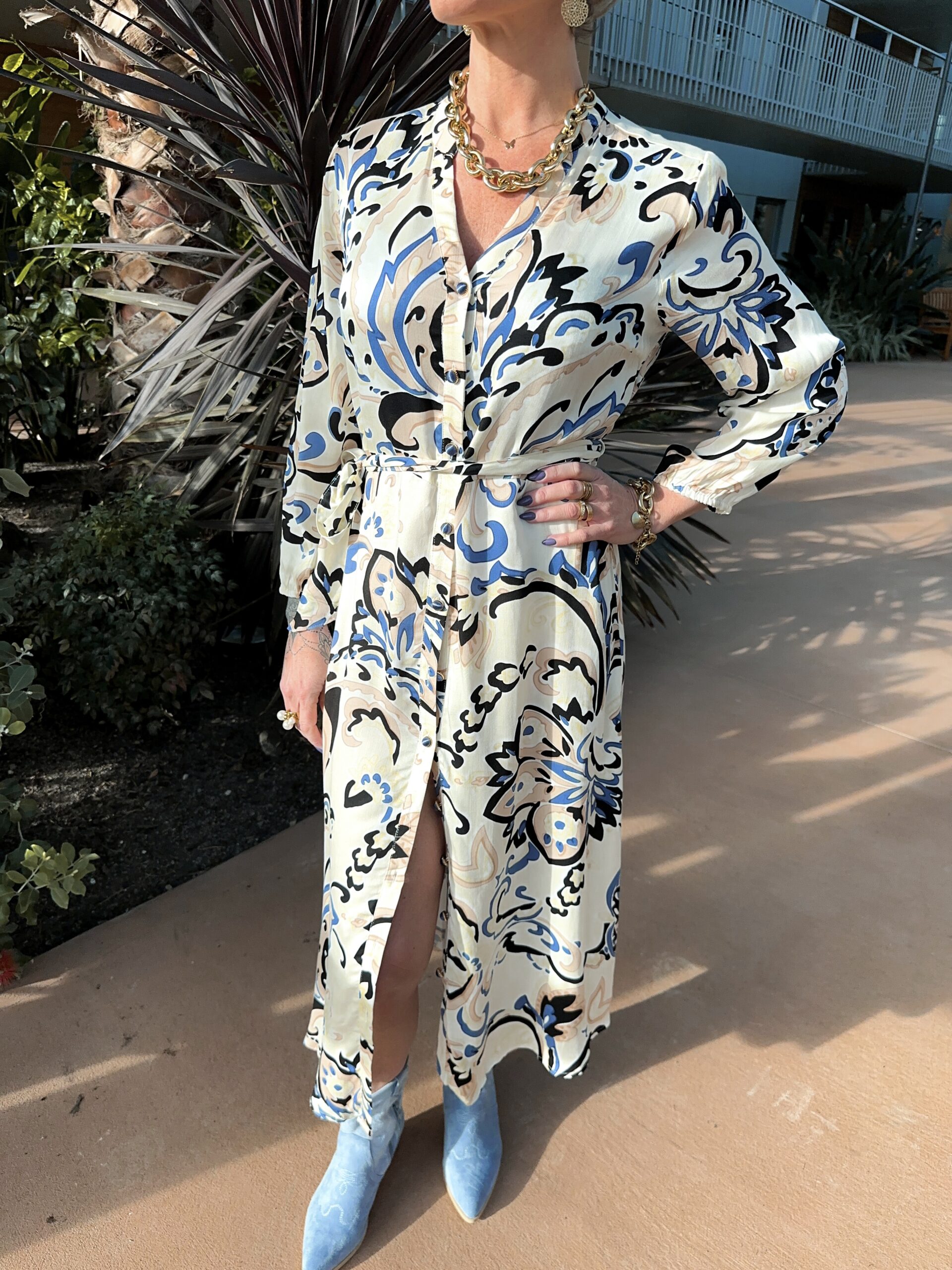 Blå Paisleymönstrad Skjortklänning