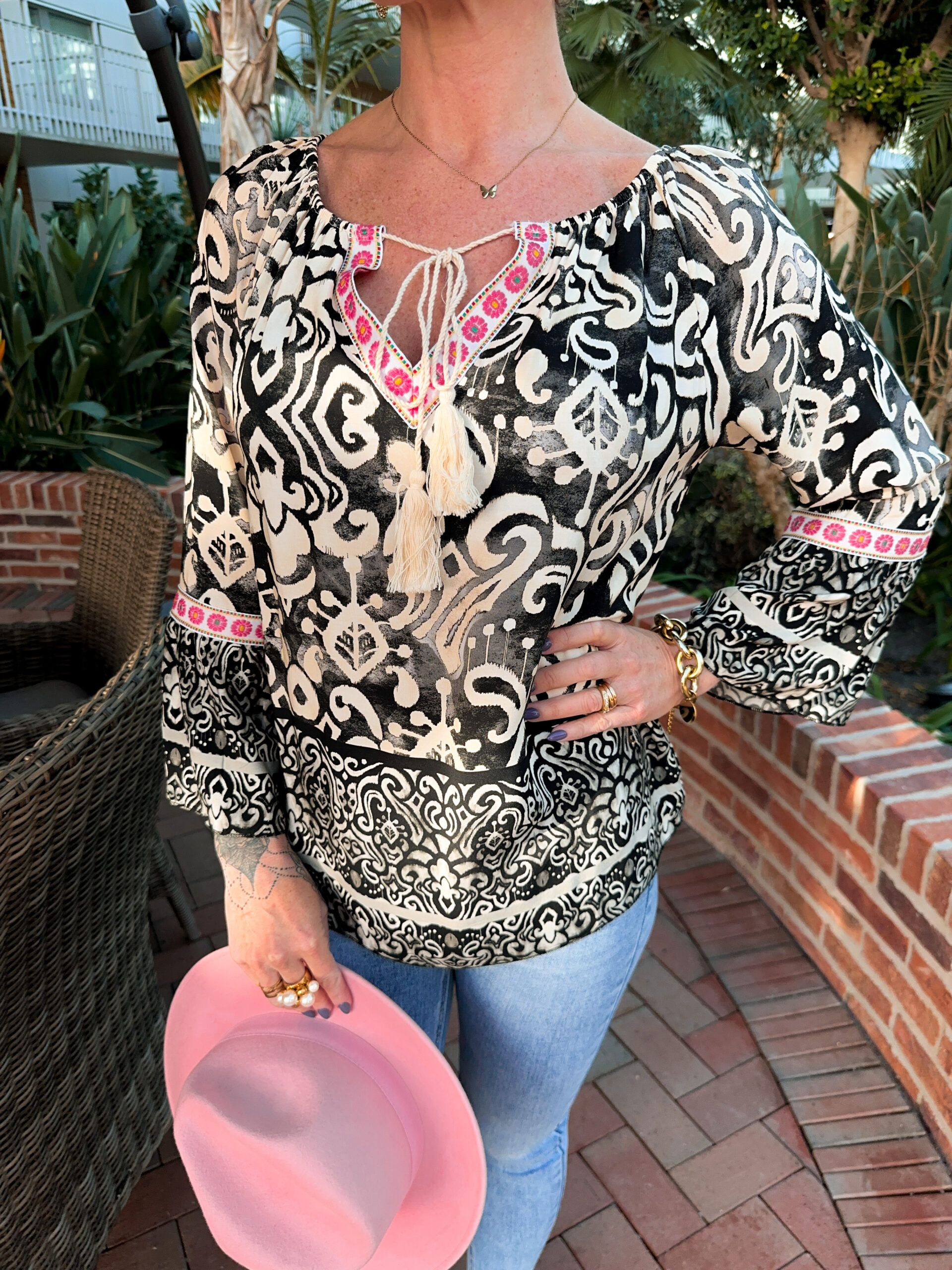 Viskosblus - Paisley - Svart/Rosa - Bild 3