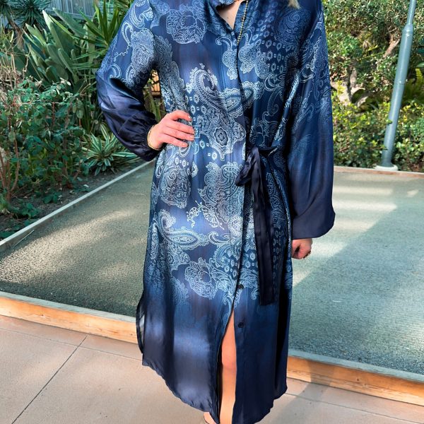 Paisleymönstrad Silkesklänning - Marinblå