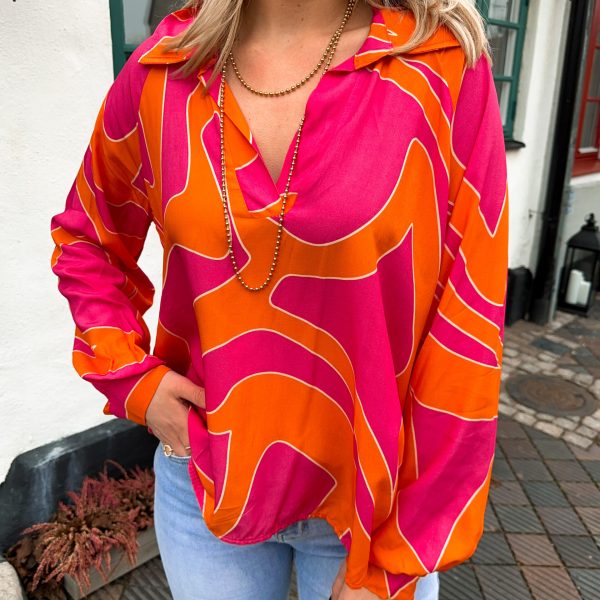 Mönstrad Blus - Cerise/Orange