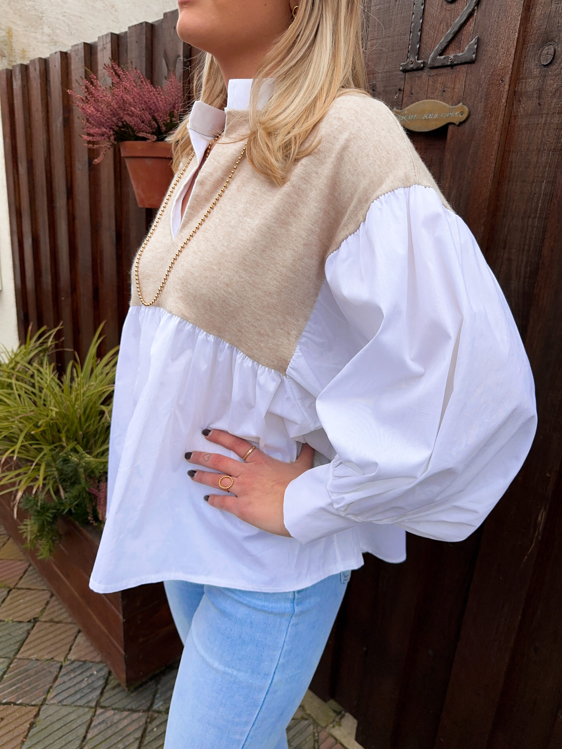 Skjortblus - Beige/Vit - Bild 3