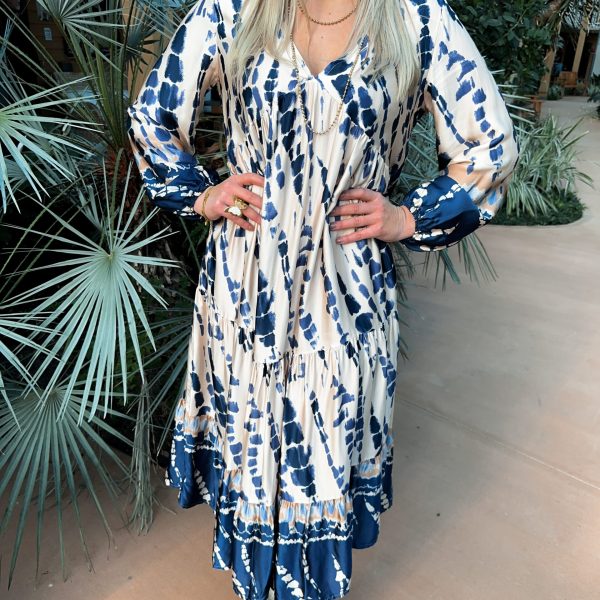 Silkeslen Volangklänning - Marinblå