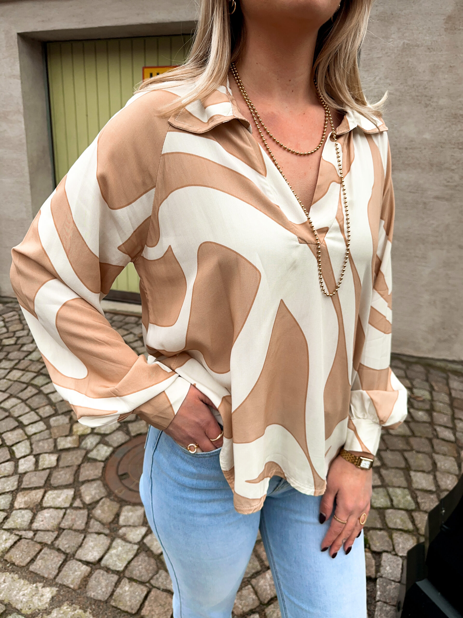 Mönstrad Blus - Beige/Vit - Bild 3