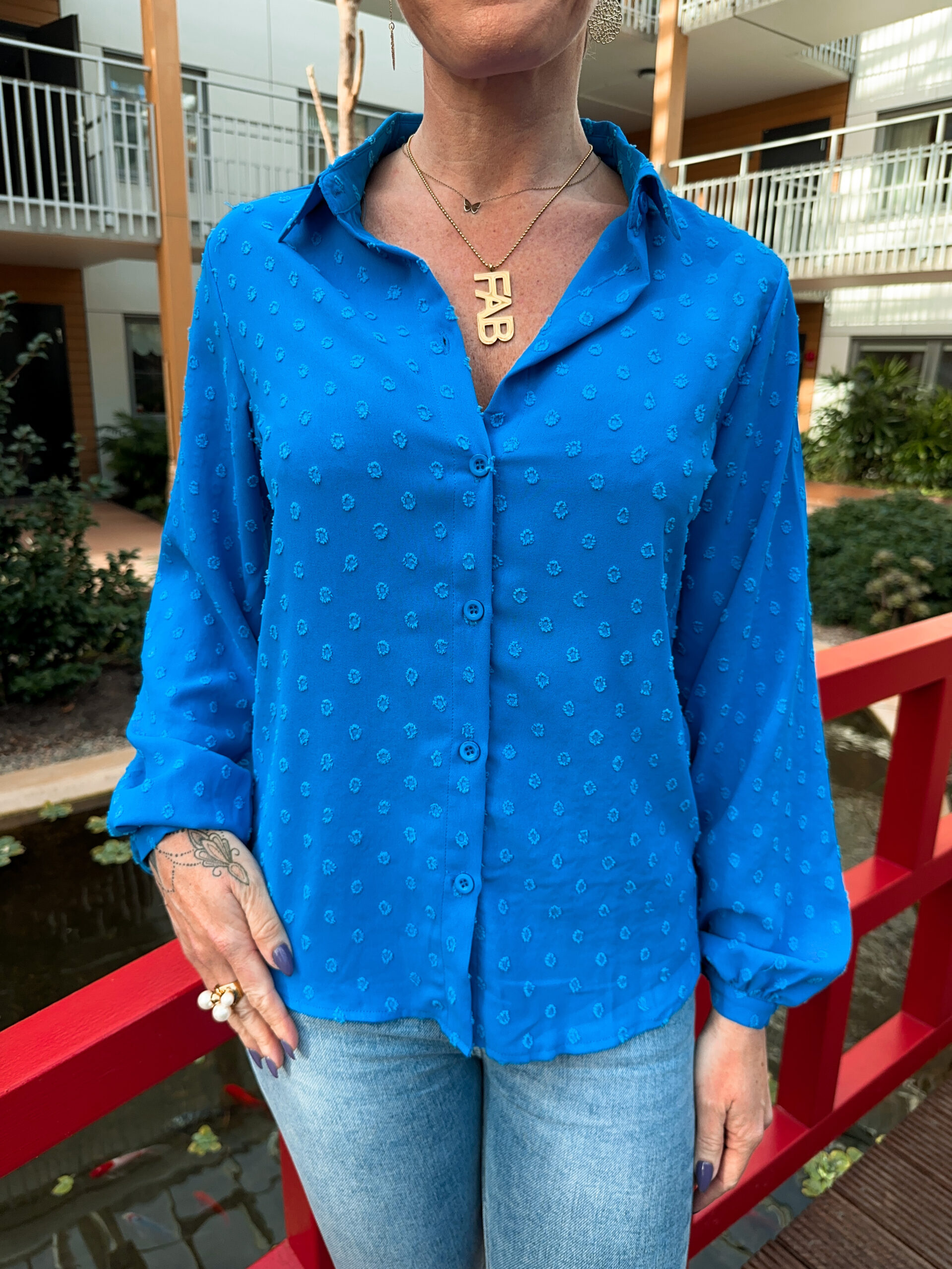 Blå Skjortblus - Dots