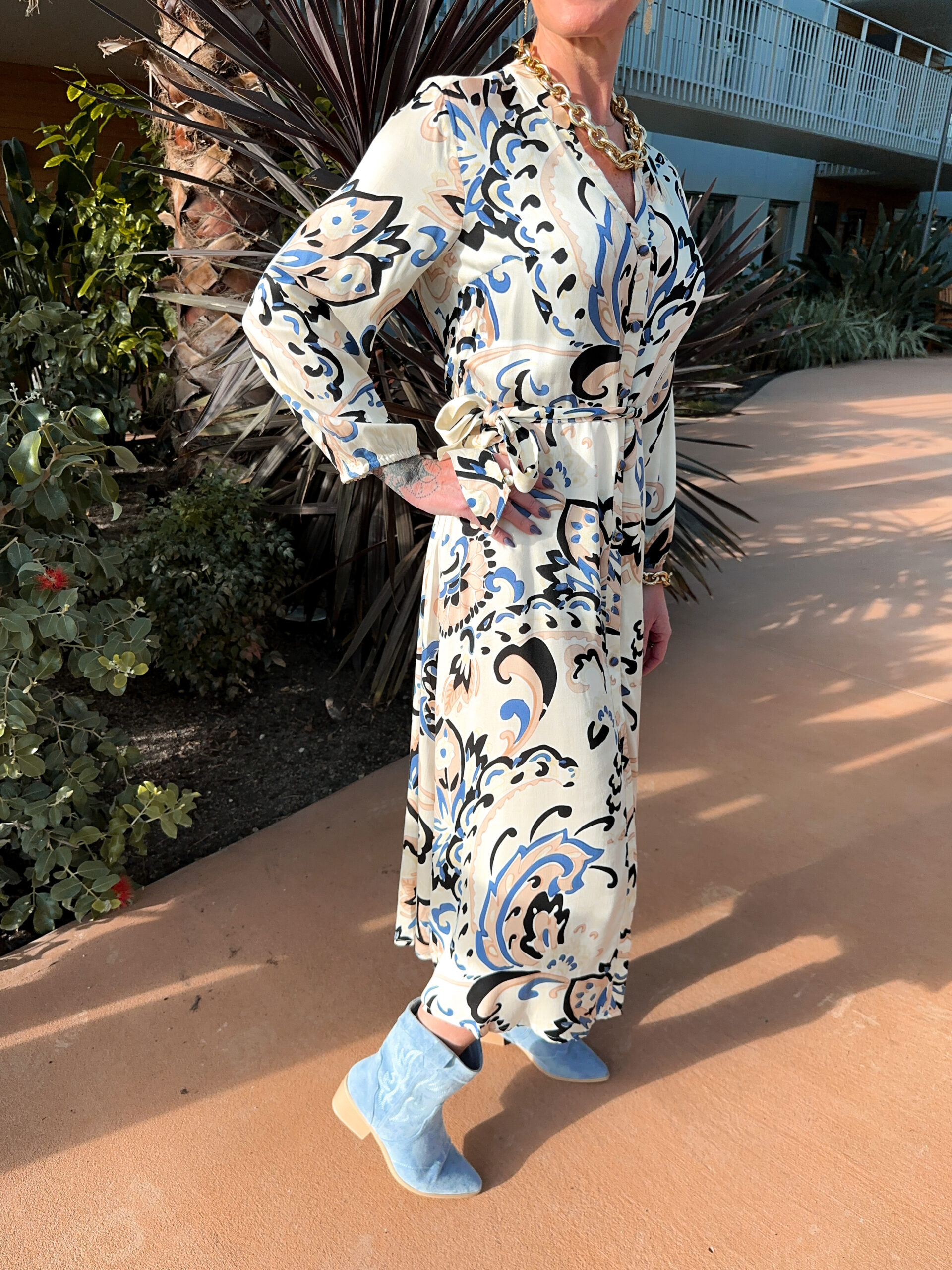 Blå Paisleymönstrad Skjortklänning - Bild 4