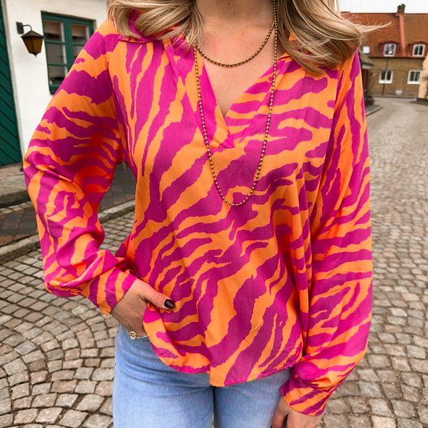 Mönstrad Blus - Cerise/Orange - Zebra