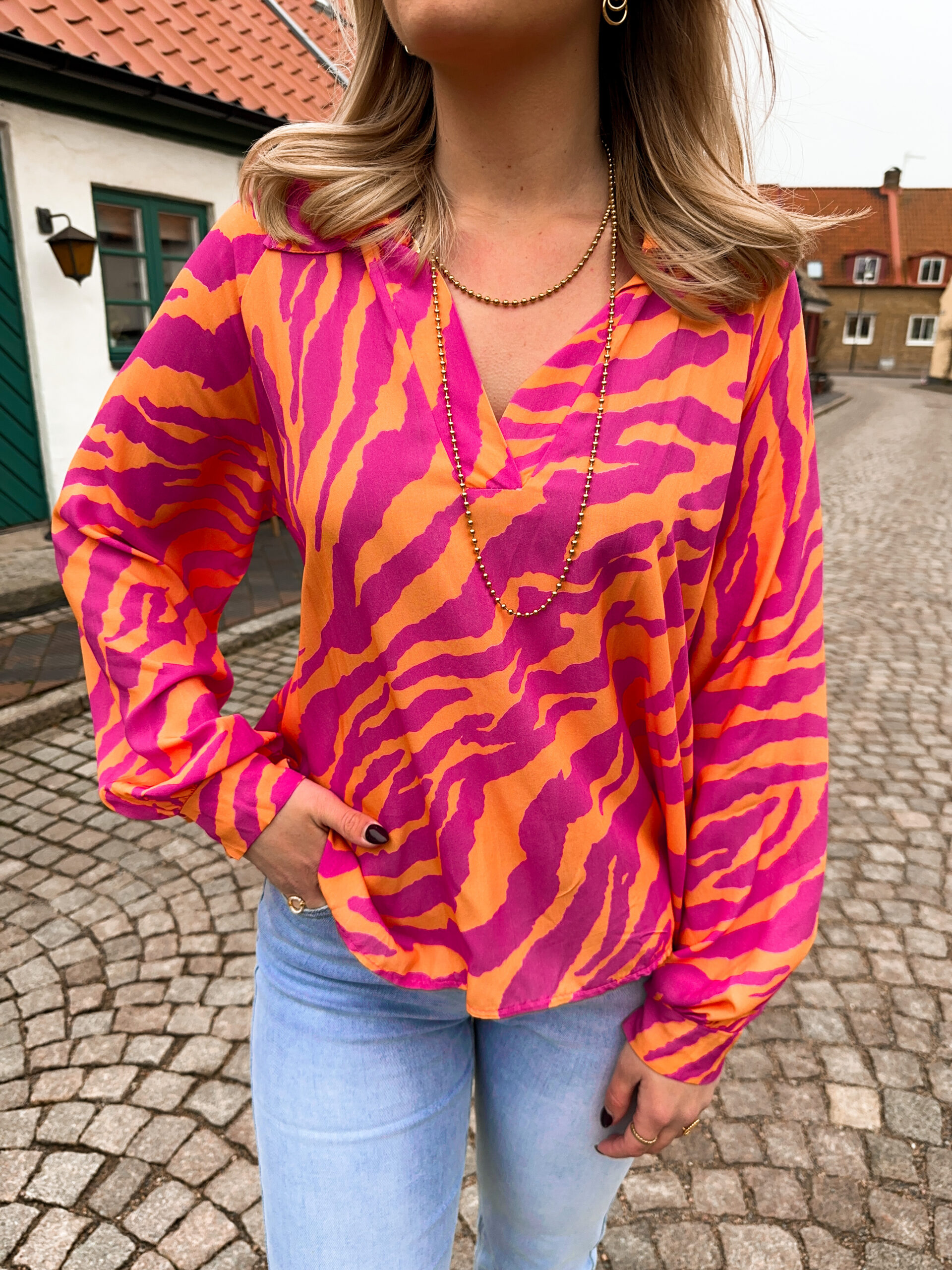 Mönstrad Blus - Cerise/Orange - Zebra