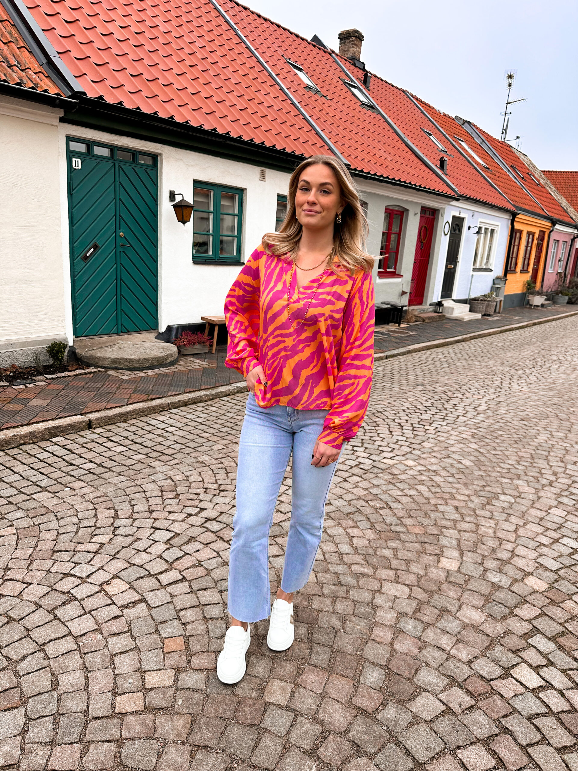 Mönstrad Blus - Cerise/Orange - Zebra - Bild 2