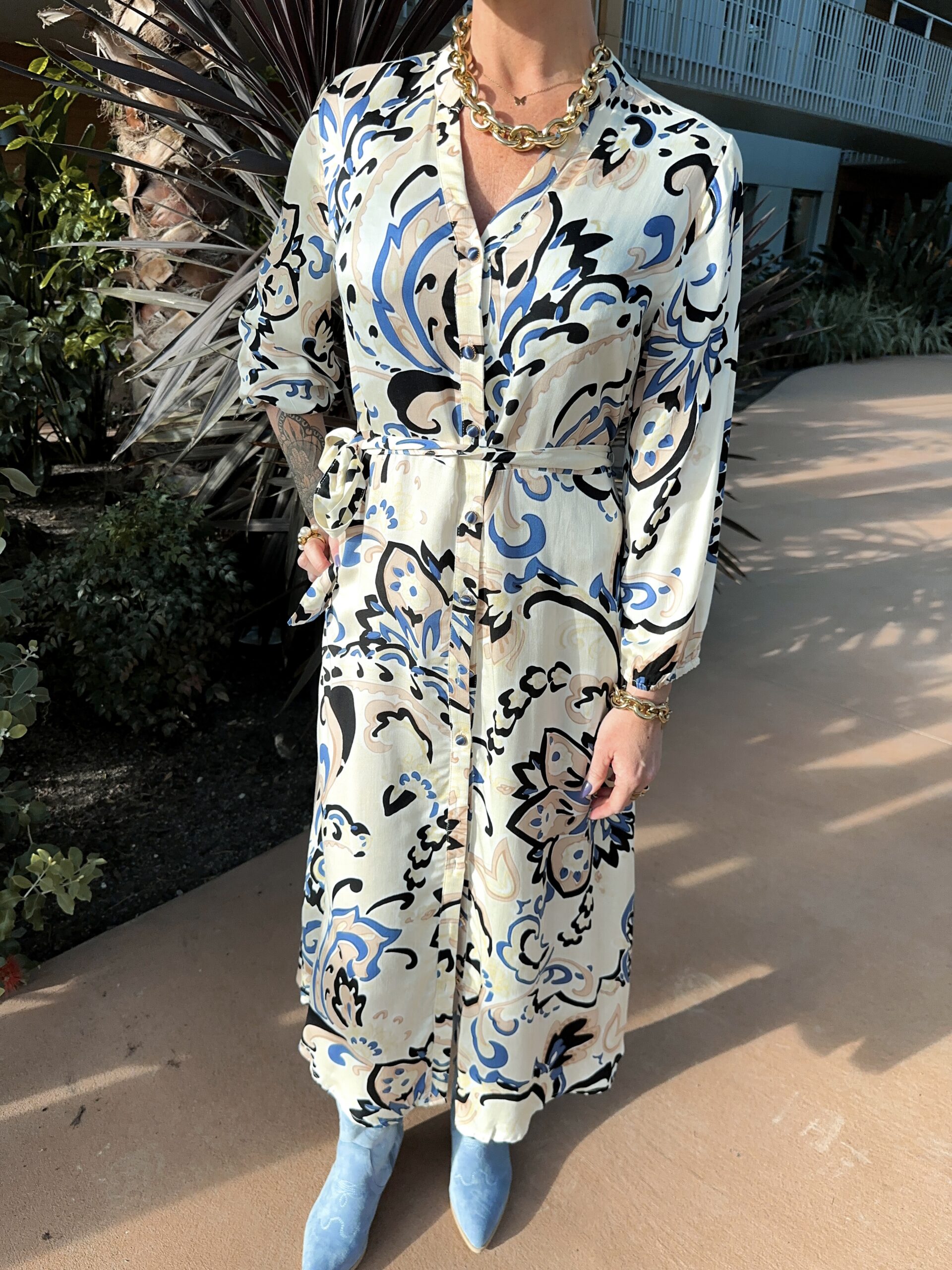 Blå Paisleymönstrad Skjortklänning - Bild 3