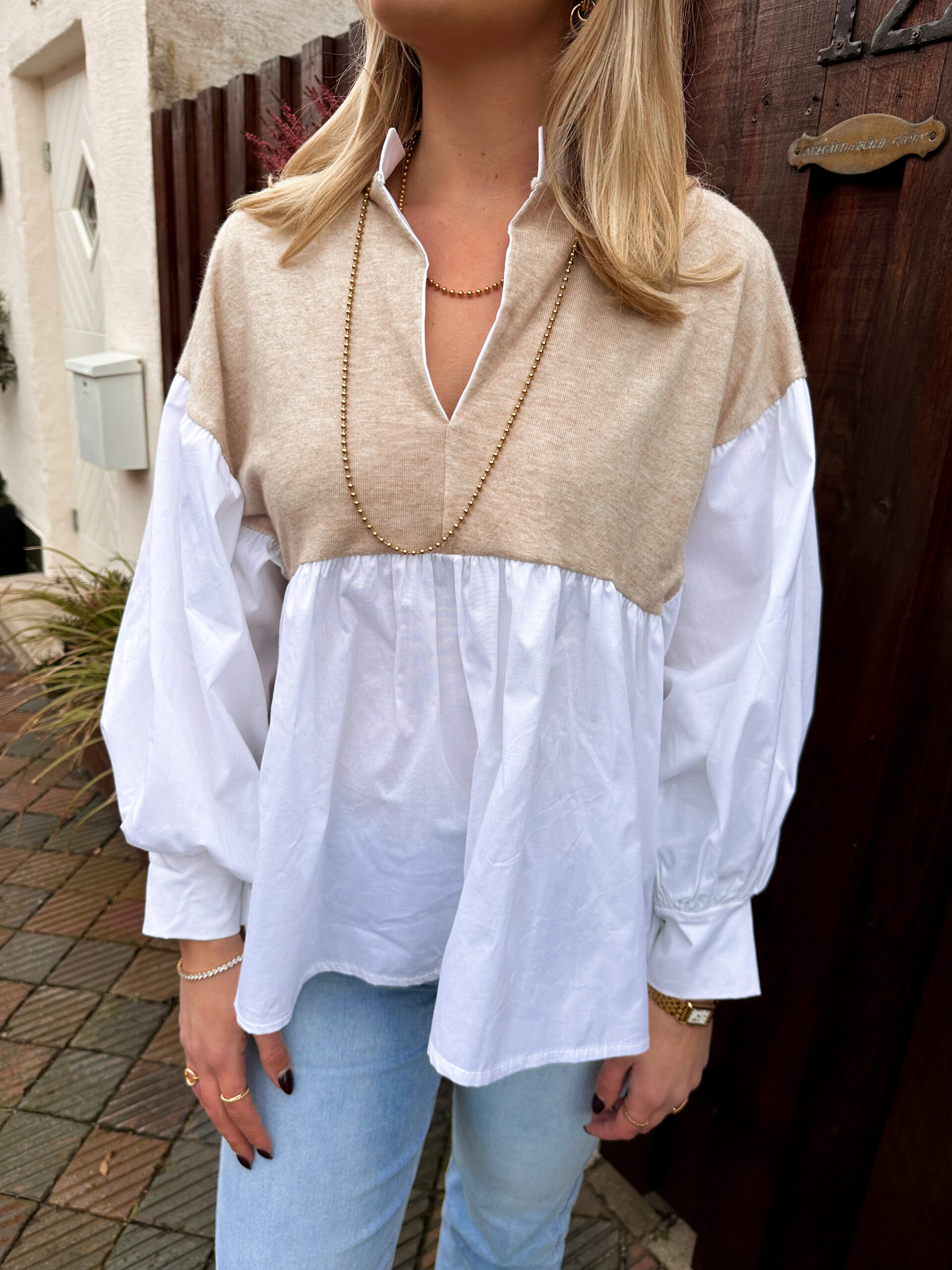 Skjortblus - Beige/Vit - Bild 4