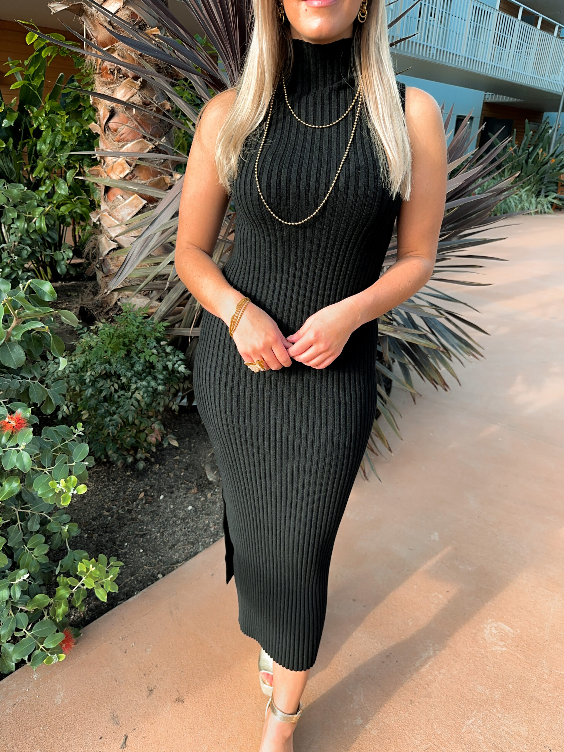 Ribbstickad Poloklänning - Svart - Bild 3