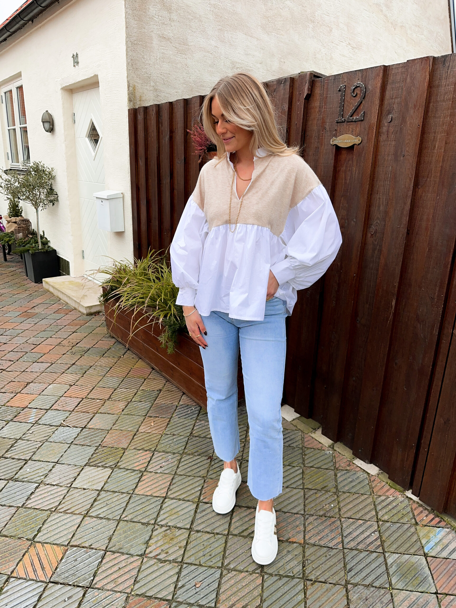 Skjortblus - Beige/Vit - Bild 2