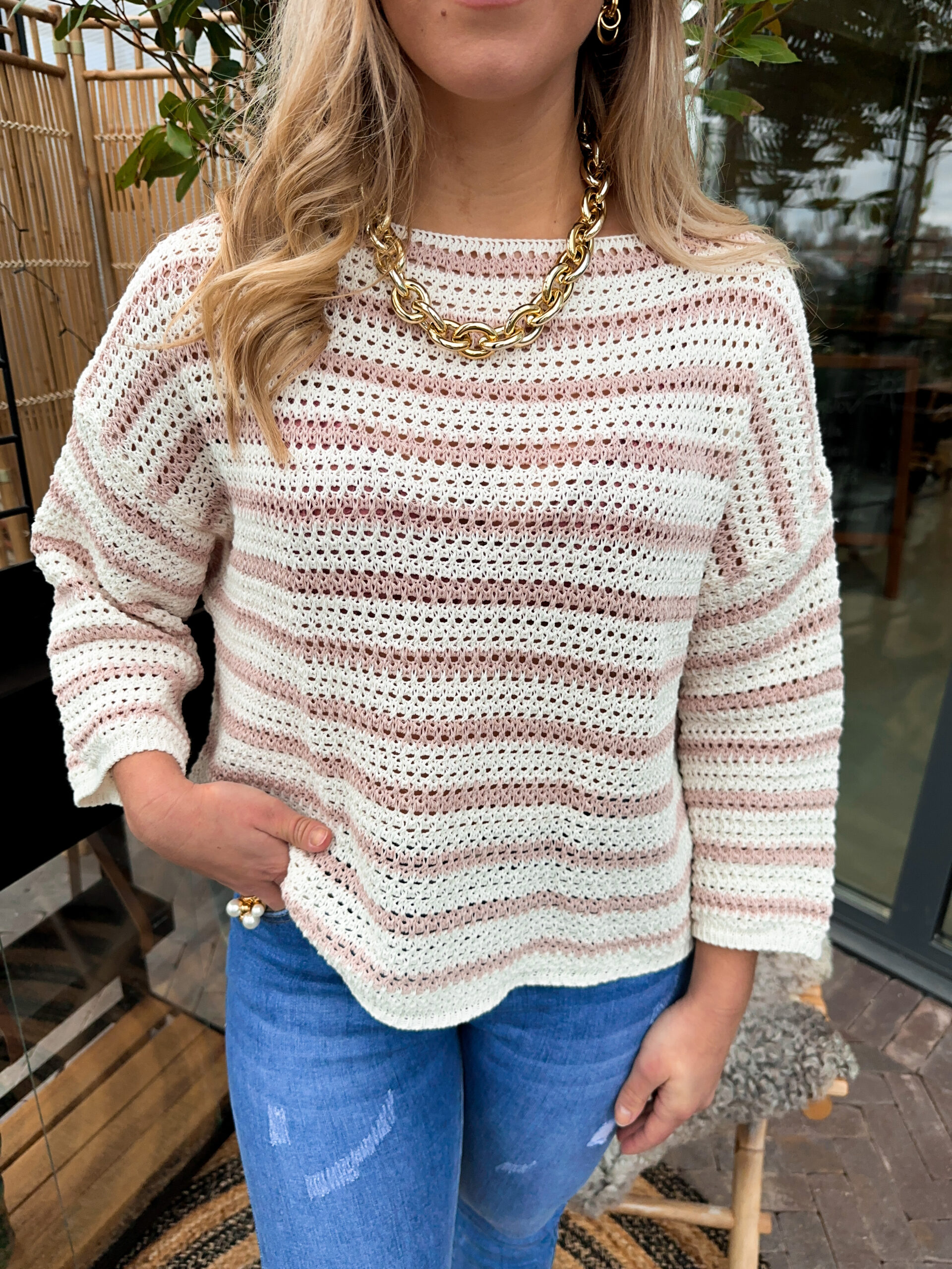 Grovstickad Randig Tröja - Rosa/Vit - Bild 3