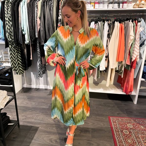 Mönstrad Silkesklänning - Grön