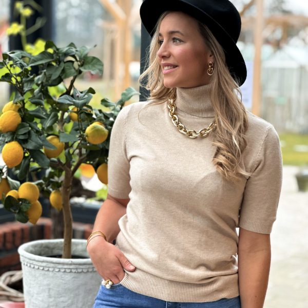 Stickad Mjuk Polotopp - Beige