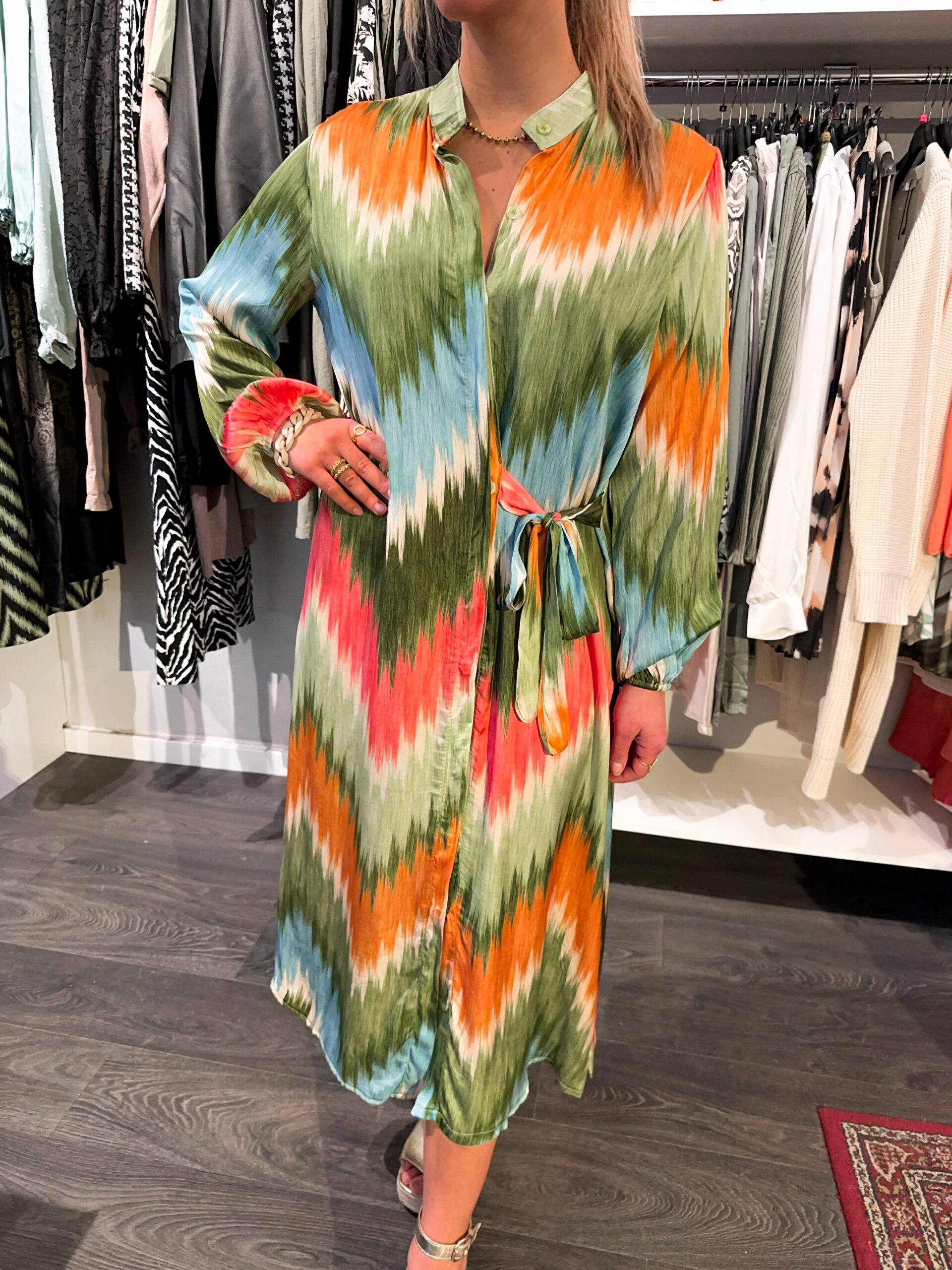 Mönstrad Silkesklänning - Grön - Bild 2