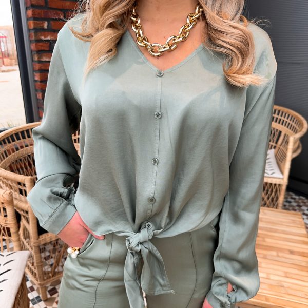 Satinblus - Knyte - Khaki