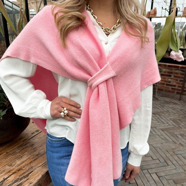Stickad Poncho - Rosa
